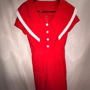 Vintage 50/60s pencil red with white trim sailor dress